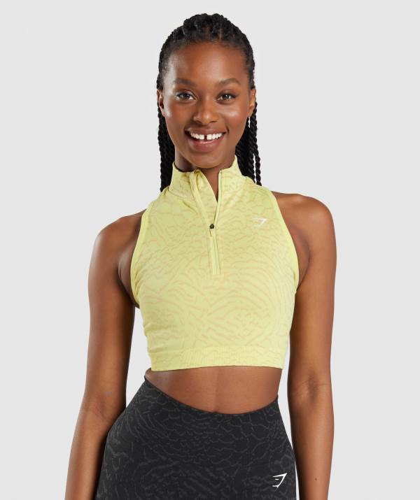 Damske Crop Top Gymshark Adapt Animal Seamless Crop 1/2 Zip Žlté | PX4903751